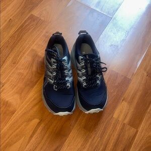 Asics Women's Navy Blue and White Sneakers
